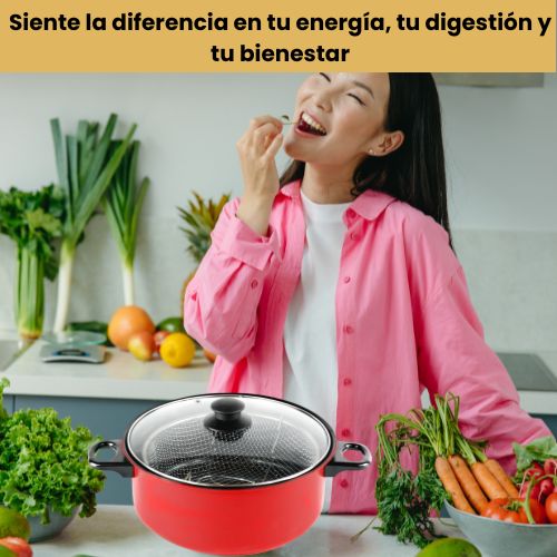 Olla VaporGourmet con cesta, en acero quirúrgico |Cocina sin aceite y transforma tu vida desde tu cocina