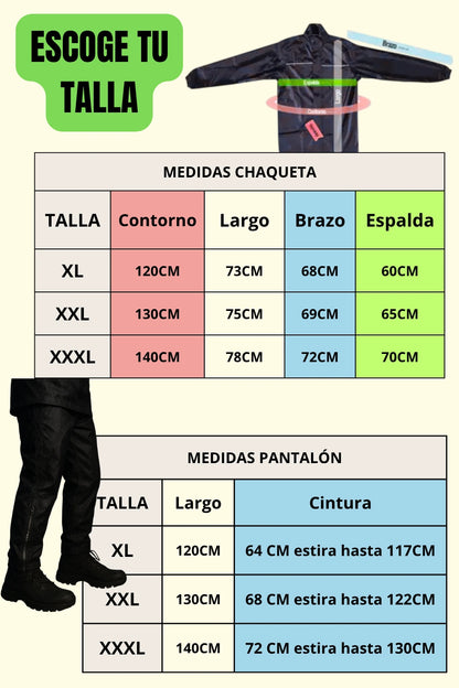 Impermeable Premium Monster/ iicon tipo Colmena | Incluye chaqueta con capota ajustable y pantalón con doble refuerzo en los muslos