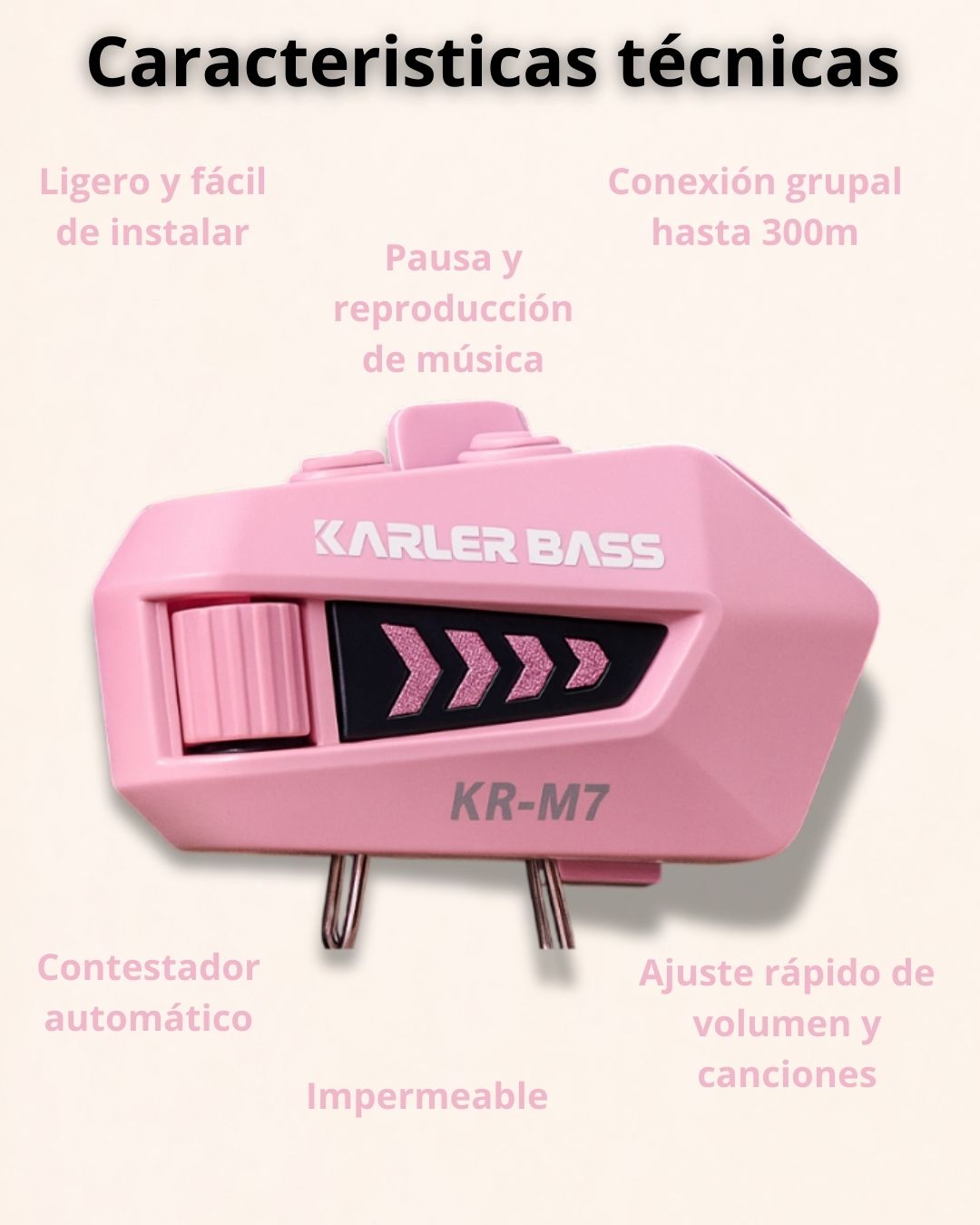 Intercomunicador Bluetooth para casco moto | Karler Bass KR-M7 | Color Rosa - Resistente al agua 🎁Llévalo hoy con 30% DCTO