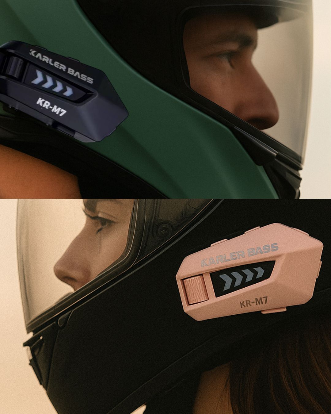 Duo de Intercomunicadores Bluetooth para casco moto | Karler Bass KR-M7 | Color Rosa y Negro - Resistentes al agua 🎁20% DCTO por Amor y Amistad