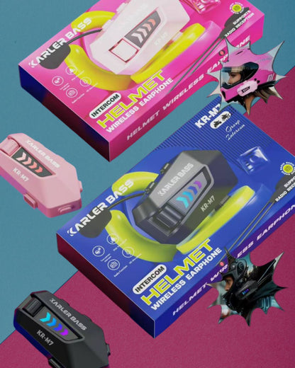 Duo de Intercomunicadores Bluetooth para casco moto | Karler Bass KR-M7 | Color Rosa y Negro - Resistentes al agua 🎁20% DCTO por Amor y Amistad