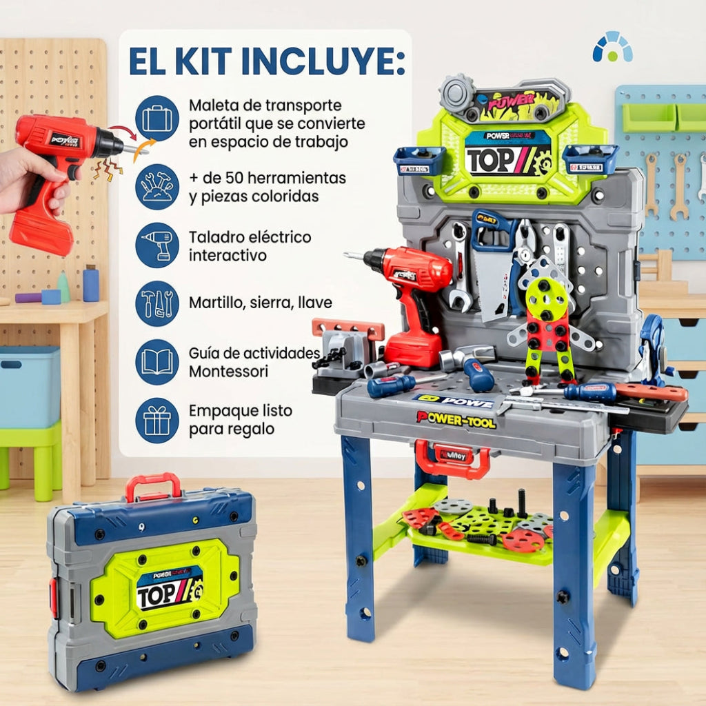 Kit de herramientas Manitas Constructoras - Maletin convertible | Aprendizaje, juego y creatividad sin pantallas.