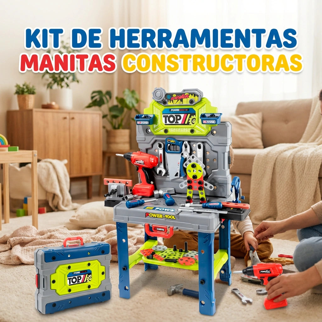 Kit de herramientas Manitas Constructoras - Maletin convertible | Aprendizaje, juego y creatividad sin pantallas.